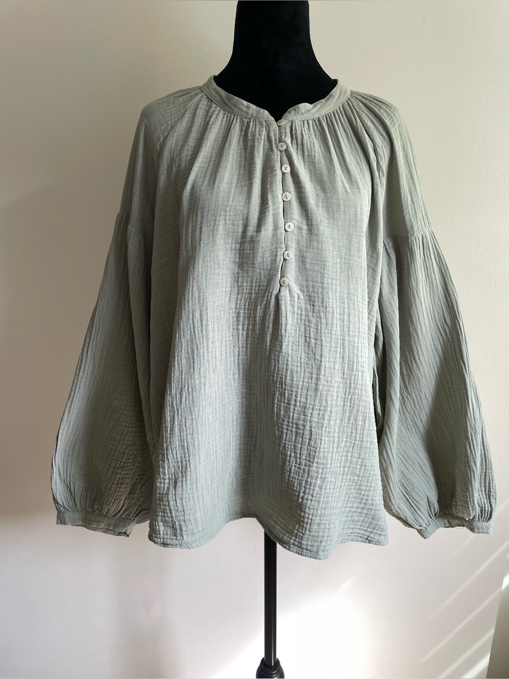 Sage Green Gauze Button Front Blouse